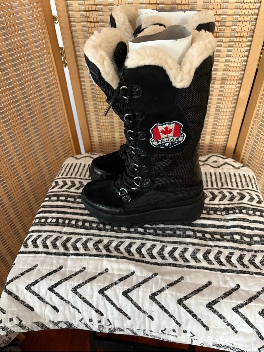 Pajar Women's Black Tall Lace-Up Winter Boot with Shearling Collar